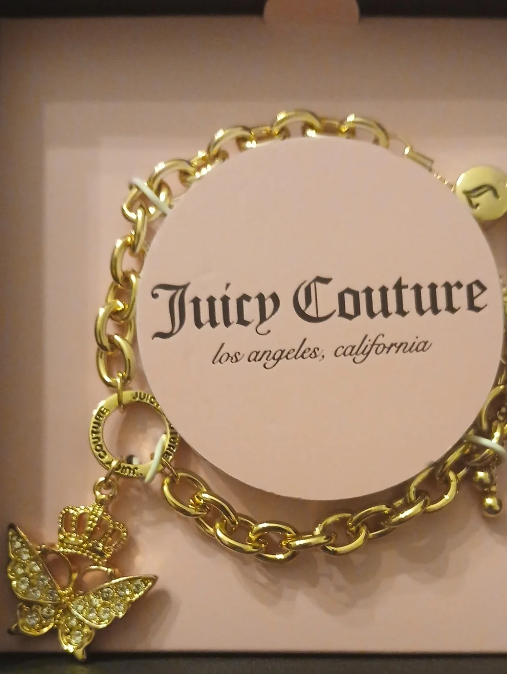 Juicy Couture Gold-Tone Chain Bracelet with Crown Butterfly Charm